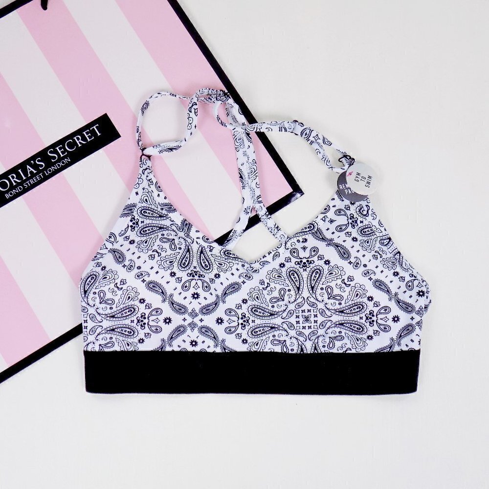 nwt PINK VS bandana paisley print logo ultimate sports bra racer back